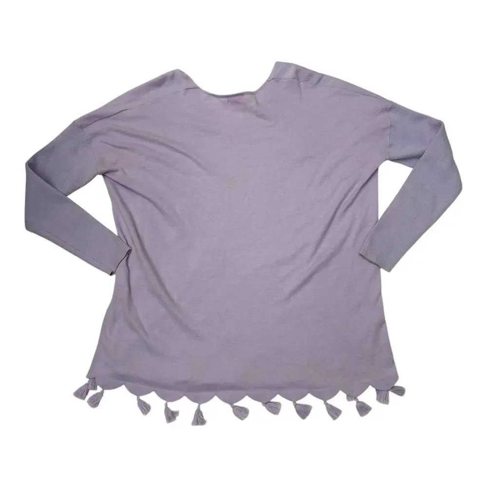 Lilly Pulitzer Sz M Martine Lilac Lavender Purple Tassel Oversized Knit Sweater - Picture 6 of 11